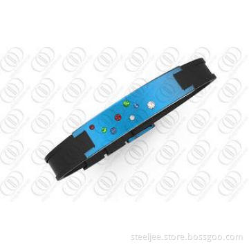 PVD IP Blue Health Magnetic Bracelets With Sparkling Crysta